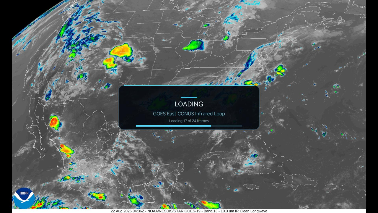 GOES East infrared imagery loading an animated loop