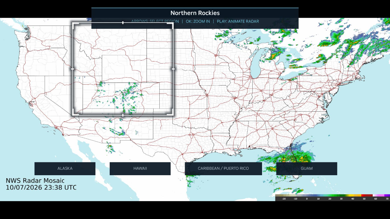 National weather radar with region selection